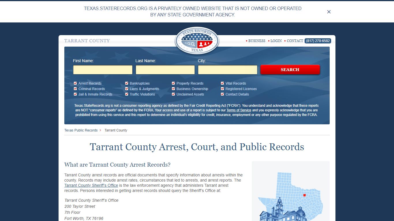 Tarrant County Arrest, Court, and Public Records